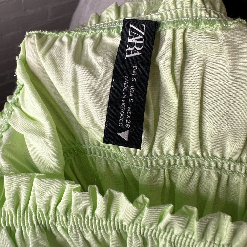 Zara Green Ruffle Statement Sleeve Ruched Blouse - Picture 8 of 8